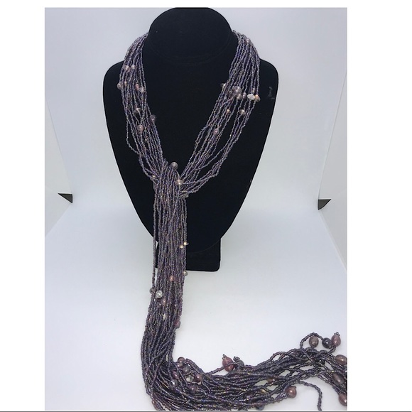 Purple Lariat long Beaded Necklace - Picture 2 of 4